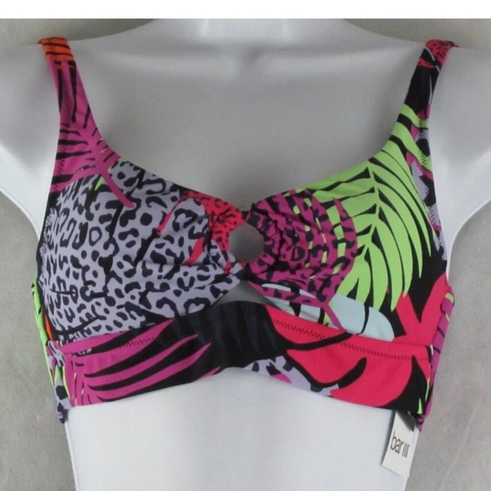 Bar III Women's O-Ring Bikini Top Swimsuit, Palm Prowl Multicolor, Small